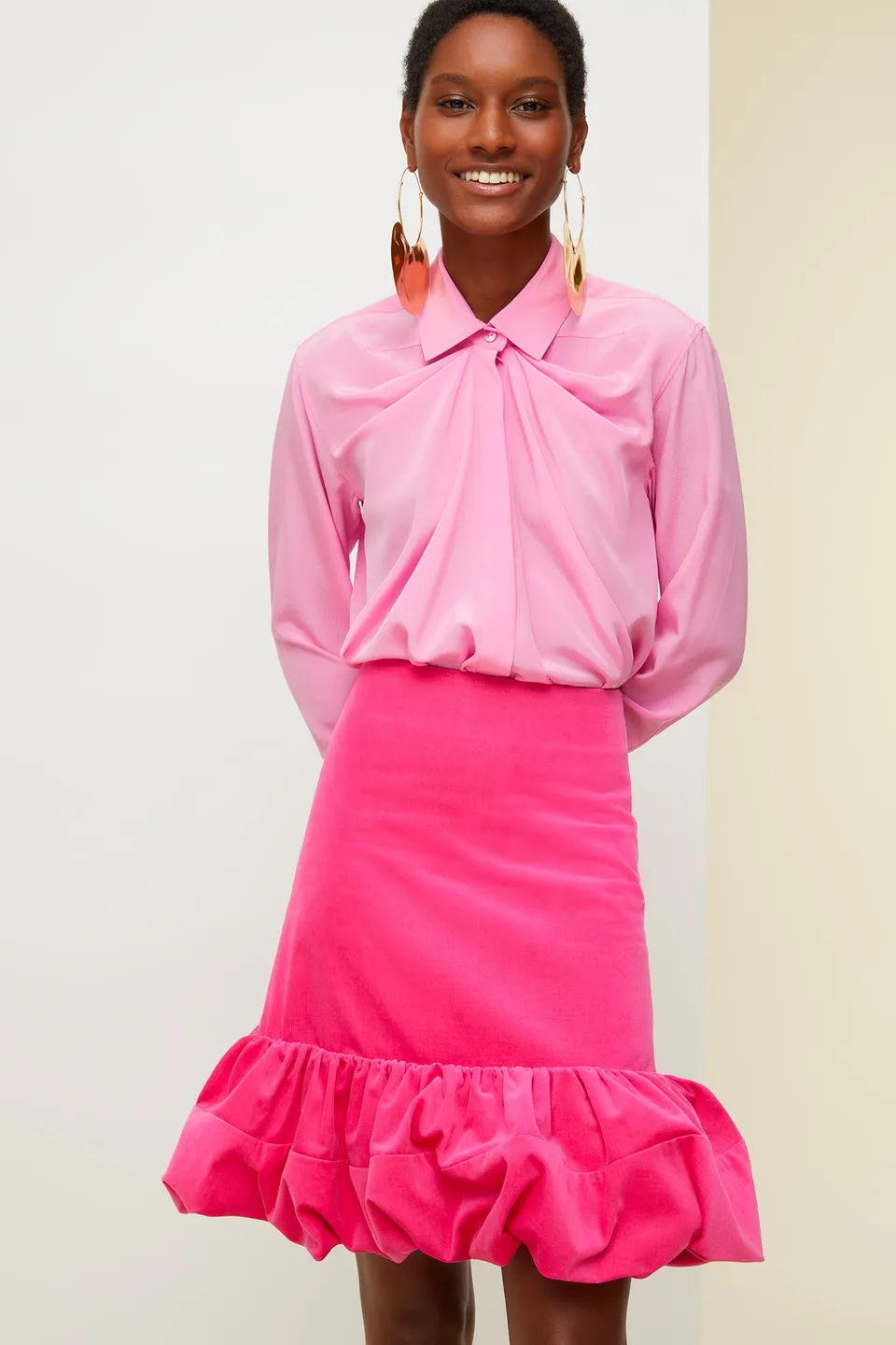 Patou BL003 blouse soie drapée rose Peony