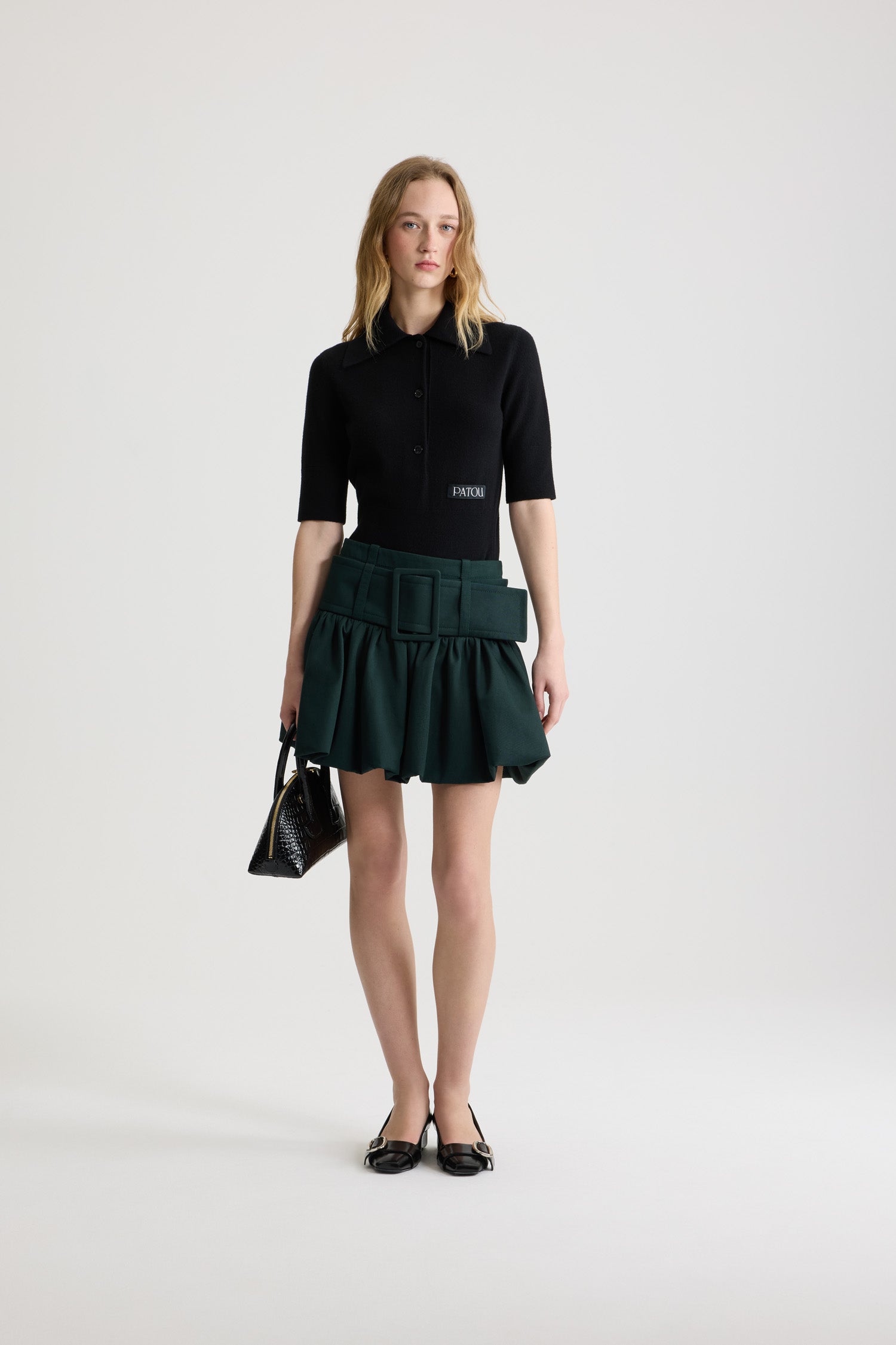 Patou polo KN305 laine cachemire noir ajusté