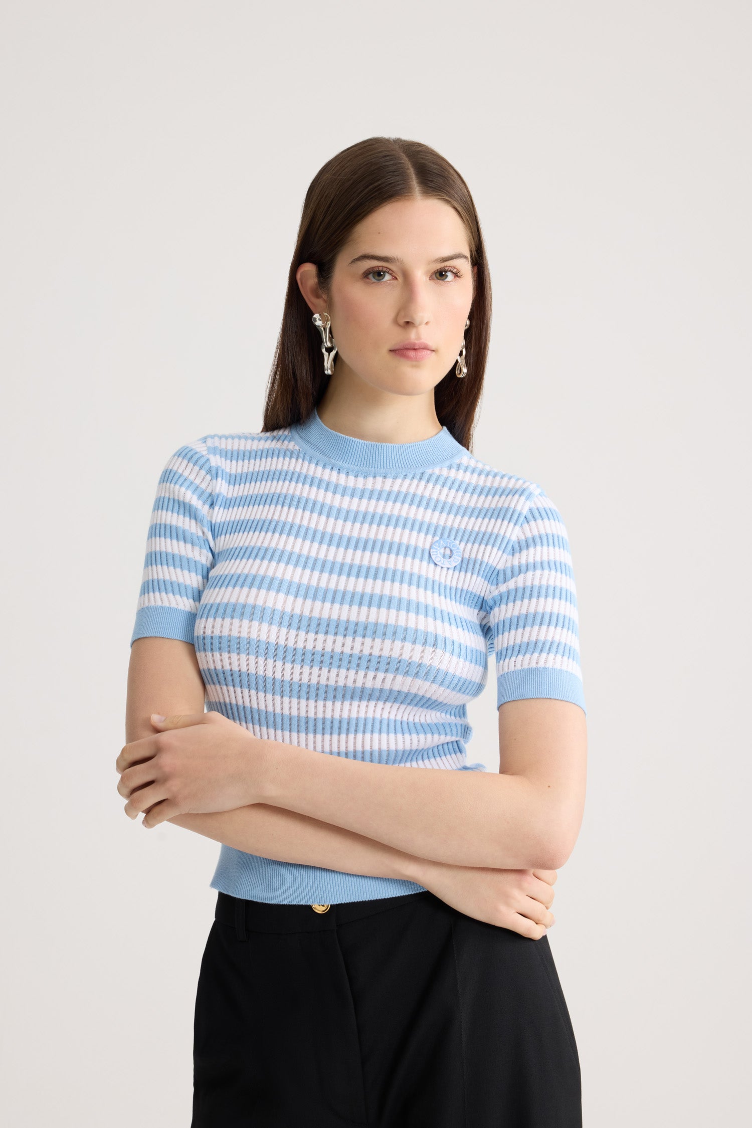 Patou KN342 pull coton rayé bleu Riviera