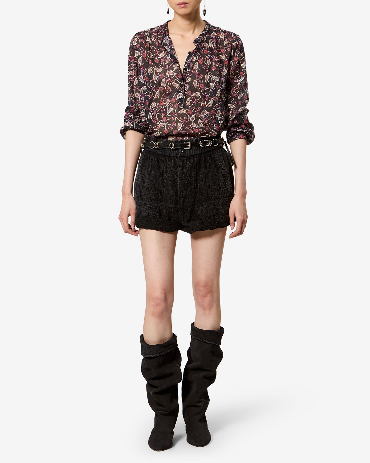 Isabel Marant Maria blouse voile coton noir framboise taille 38