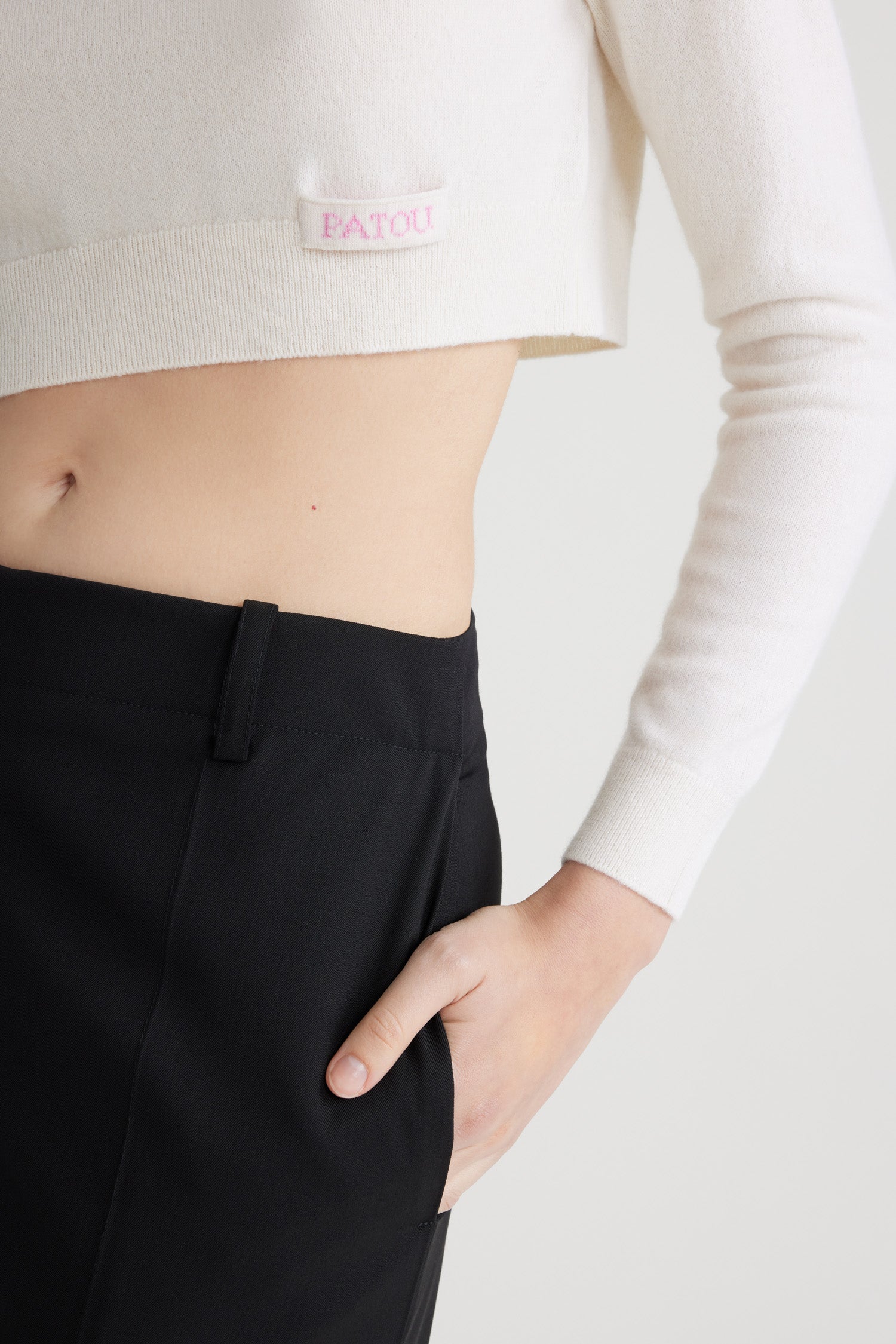 Patou KN220 pull cropped laine cachemire blanc