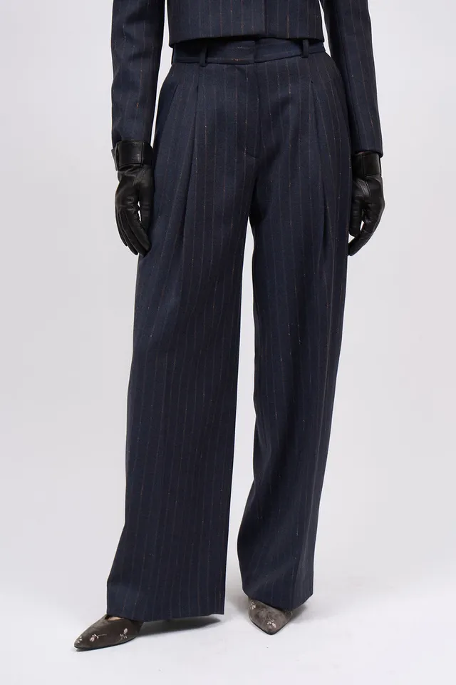 Paul & Joe Elfe Pantalon à plis twill laine rayé large