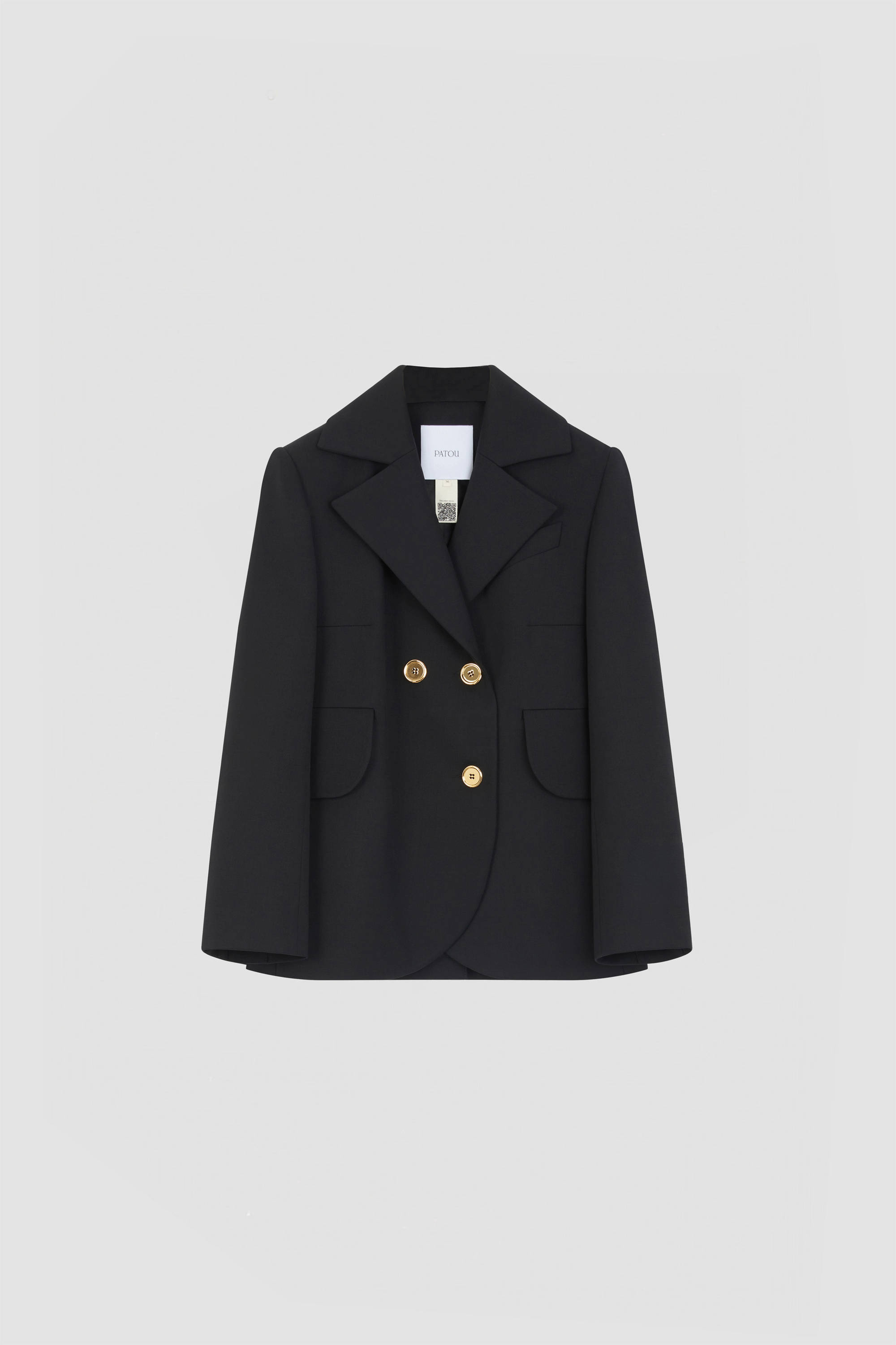 Patou JA035 veste tailleur laine noire ceinturée