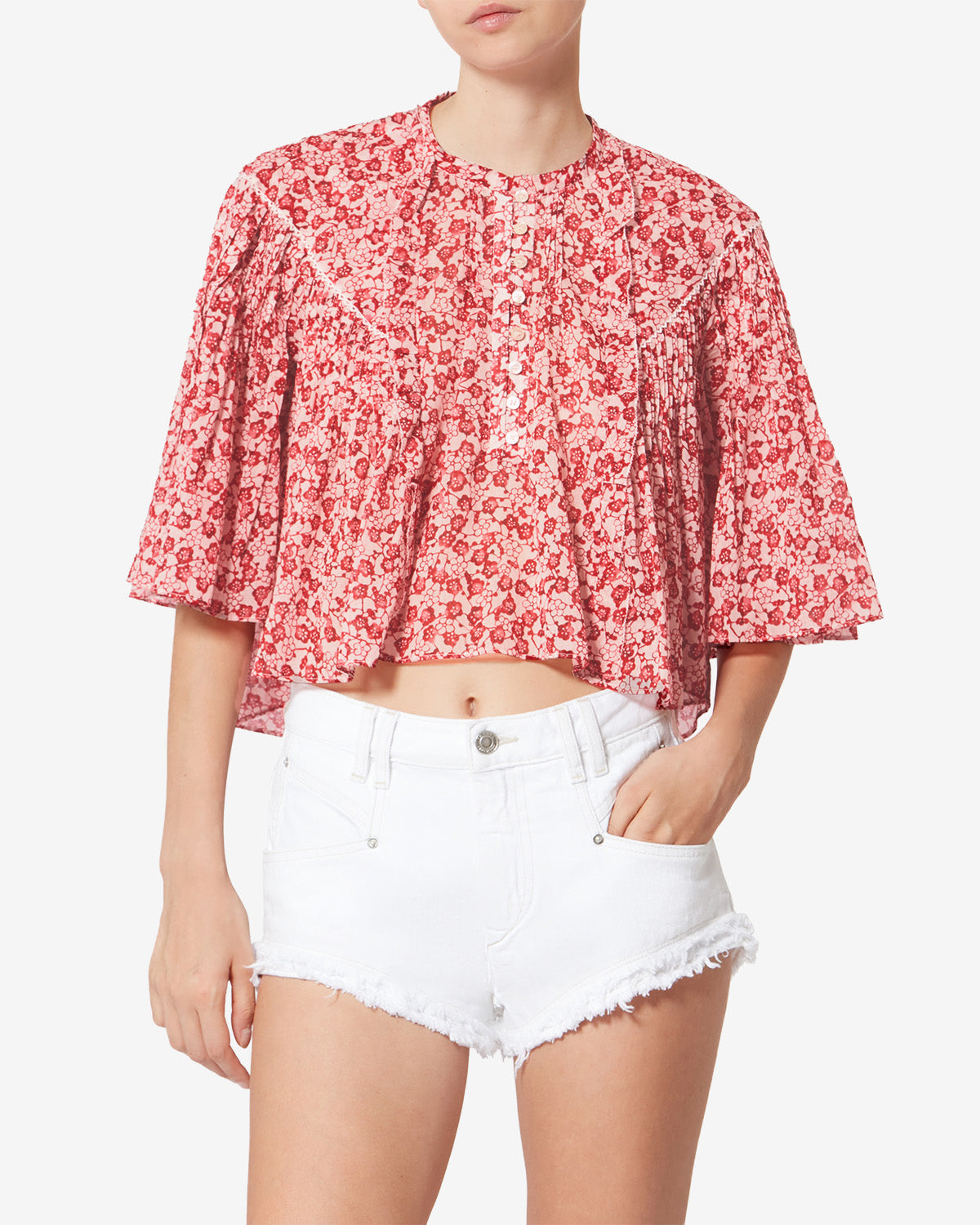 Isabel Marant Veelia top voile coton rouge coupe evasee