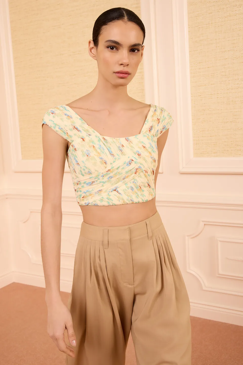 Ulla Johnson Sylvie Crop Top Moon Petal soie jaune