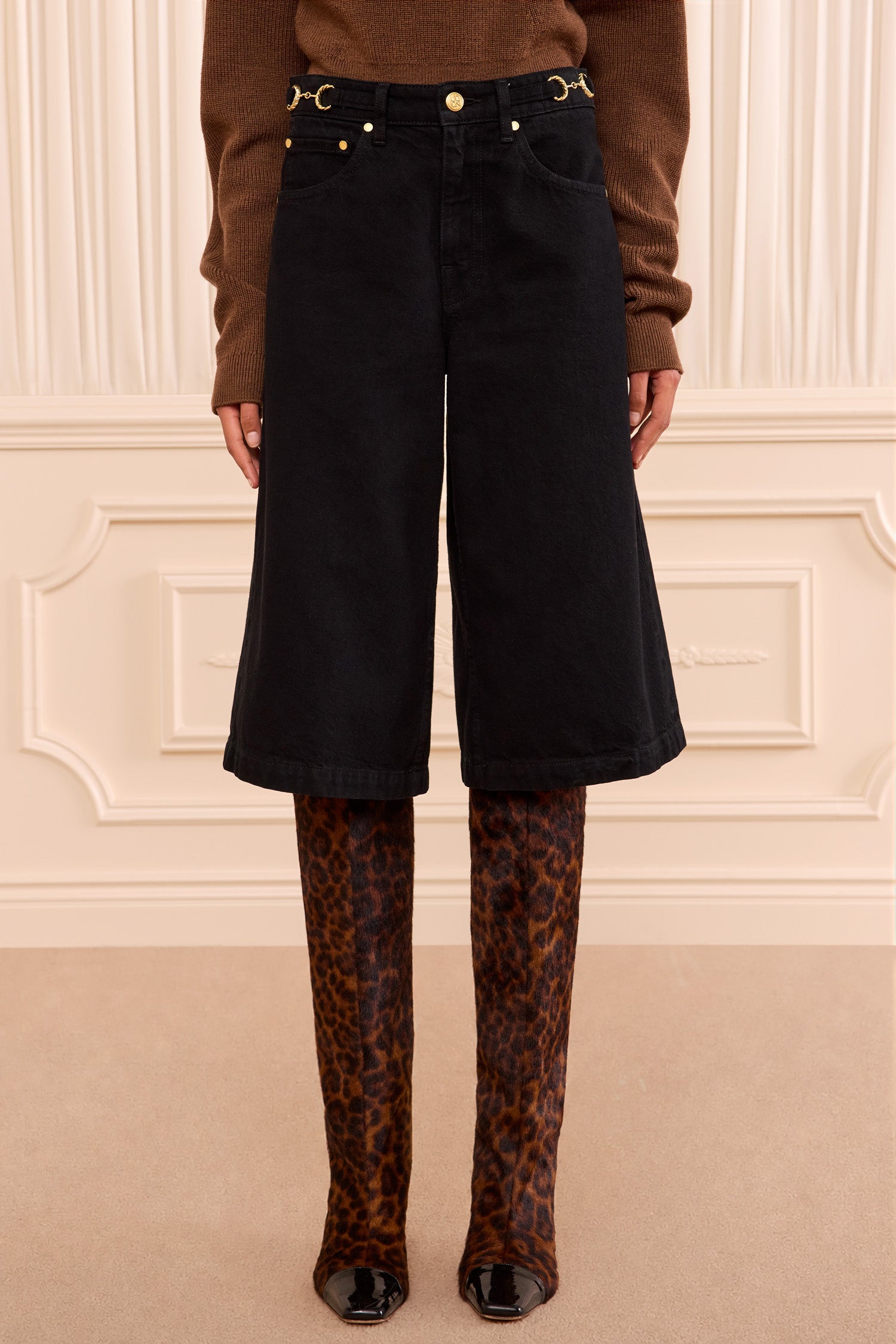 Ulla Johnson Denim Rowan Denim Culotte Noir bermuda coton
