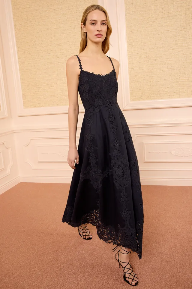 Ulla Johnson Flora robe en lin Noir midi brodée