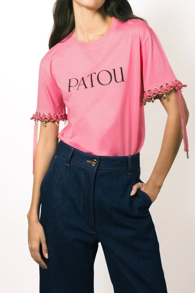 Patou Upcycling t-shirt logo coton bio rose E24SP050