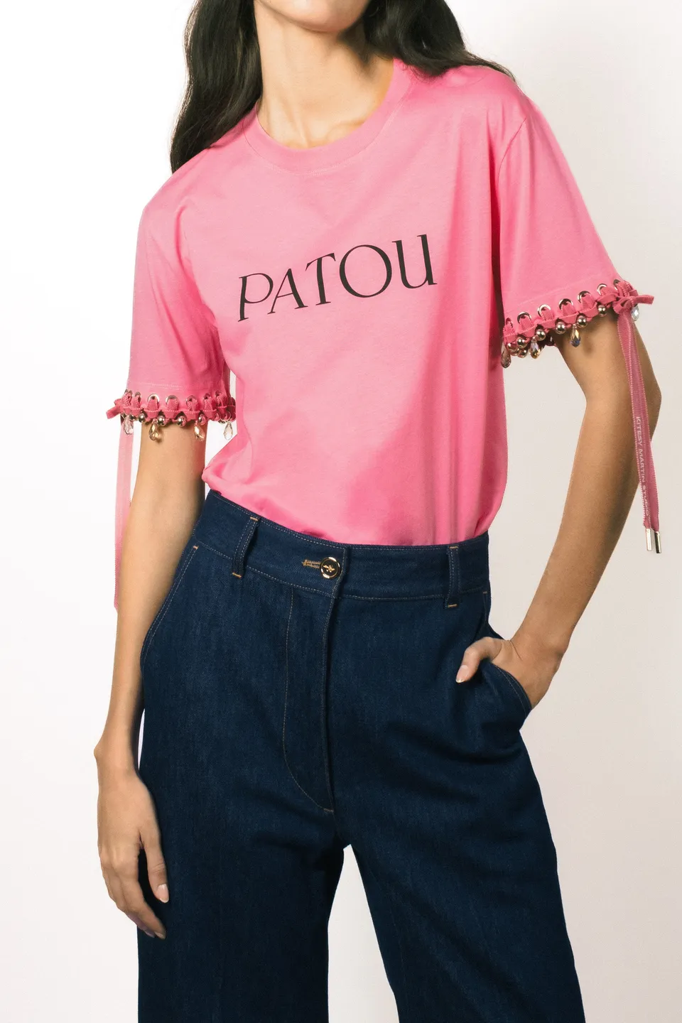 Patou Upcycling t-shirt logo coton bio rose E24SP050