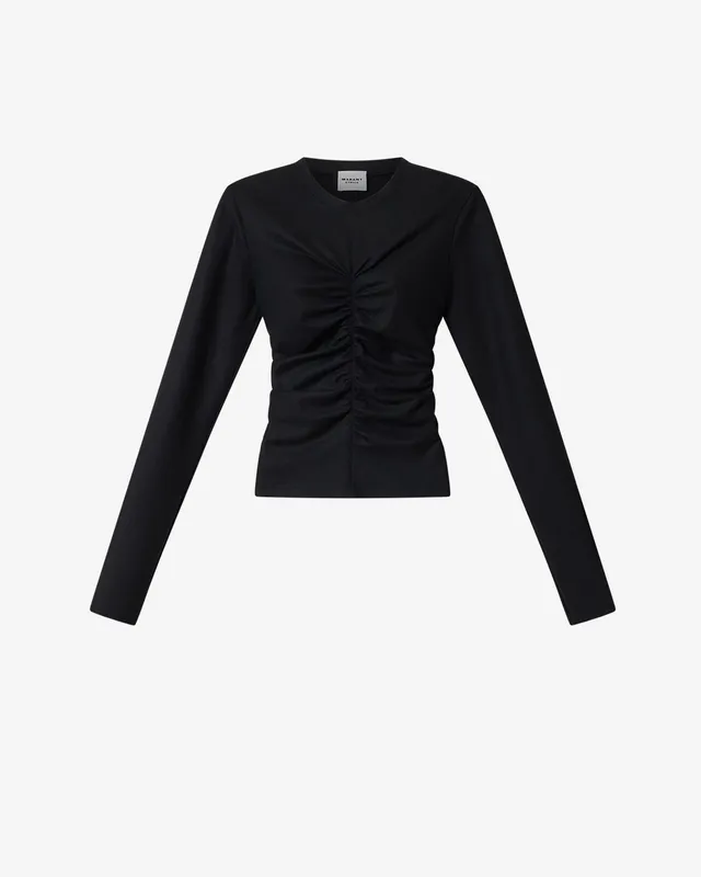 Isabel Marant Delesa top noir jersey froncé ajusté