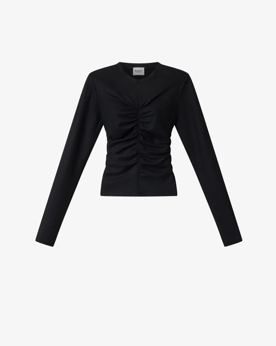 Isabel Marant Delesa top noir jersey froncé ajusté