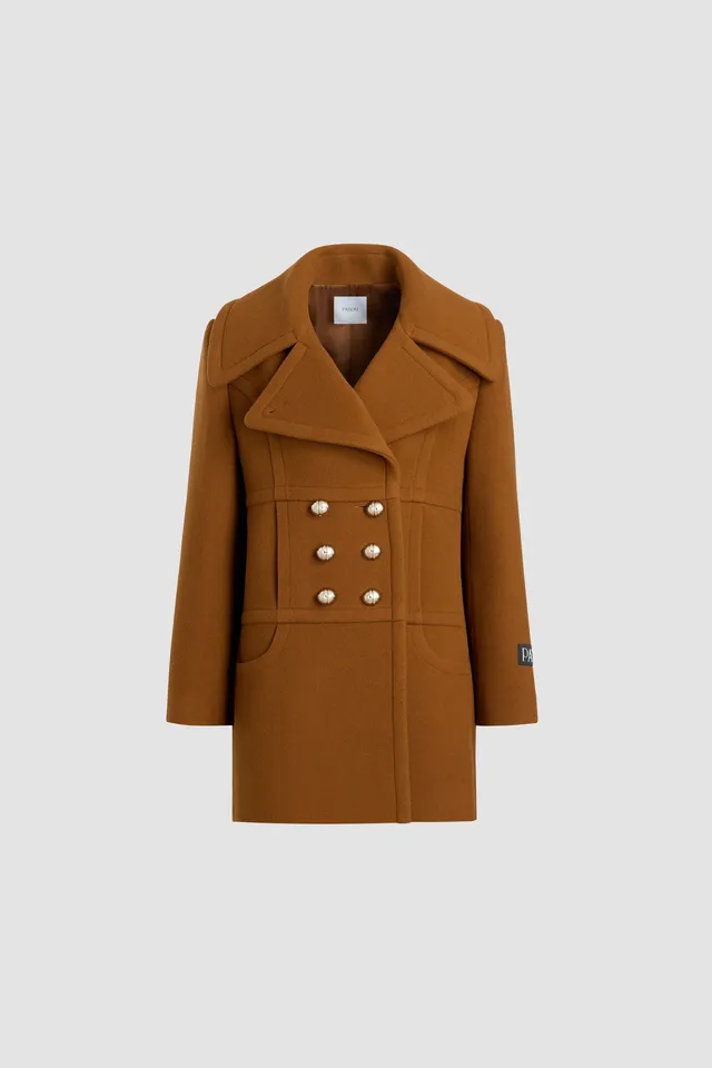 Patou H25CO0330217121B manteau acajou laine croisé