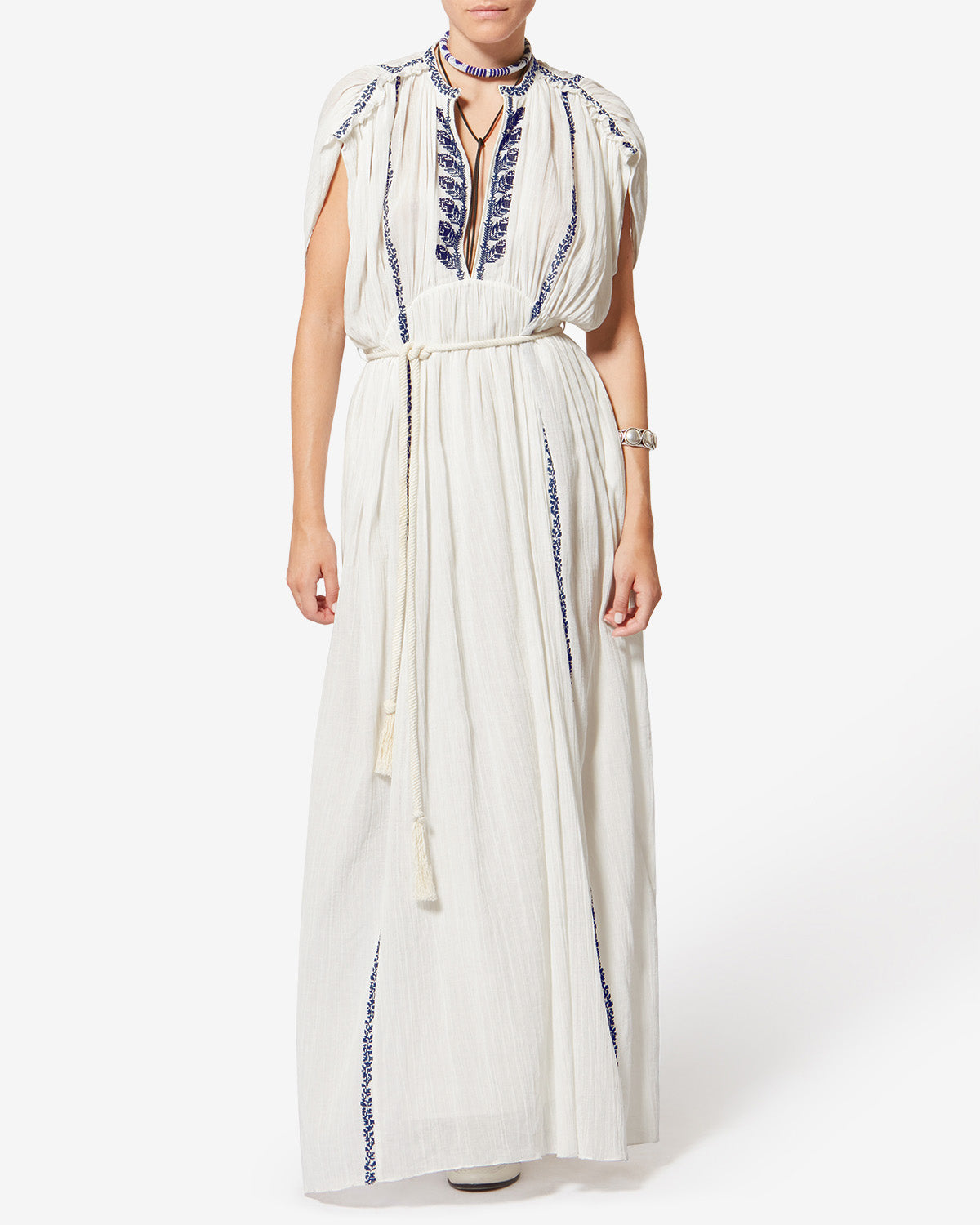 Isabel Marant Liviane robe longue écru et bleu gaze coton