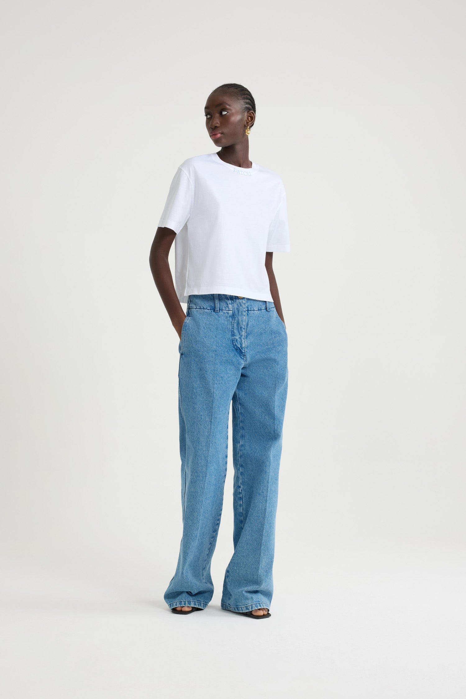 Patou P25JE1359999001W t-shirt blanc logo brodé coton bio XS-XL