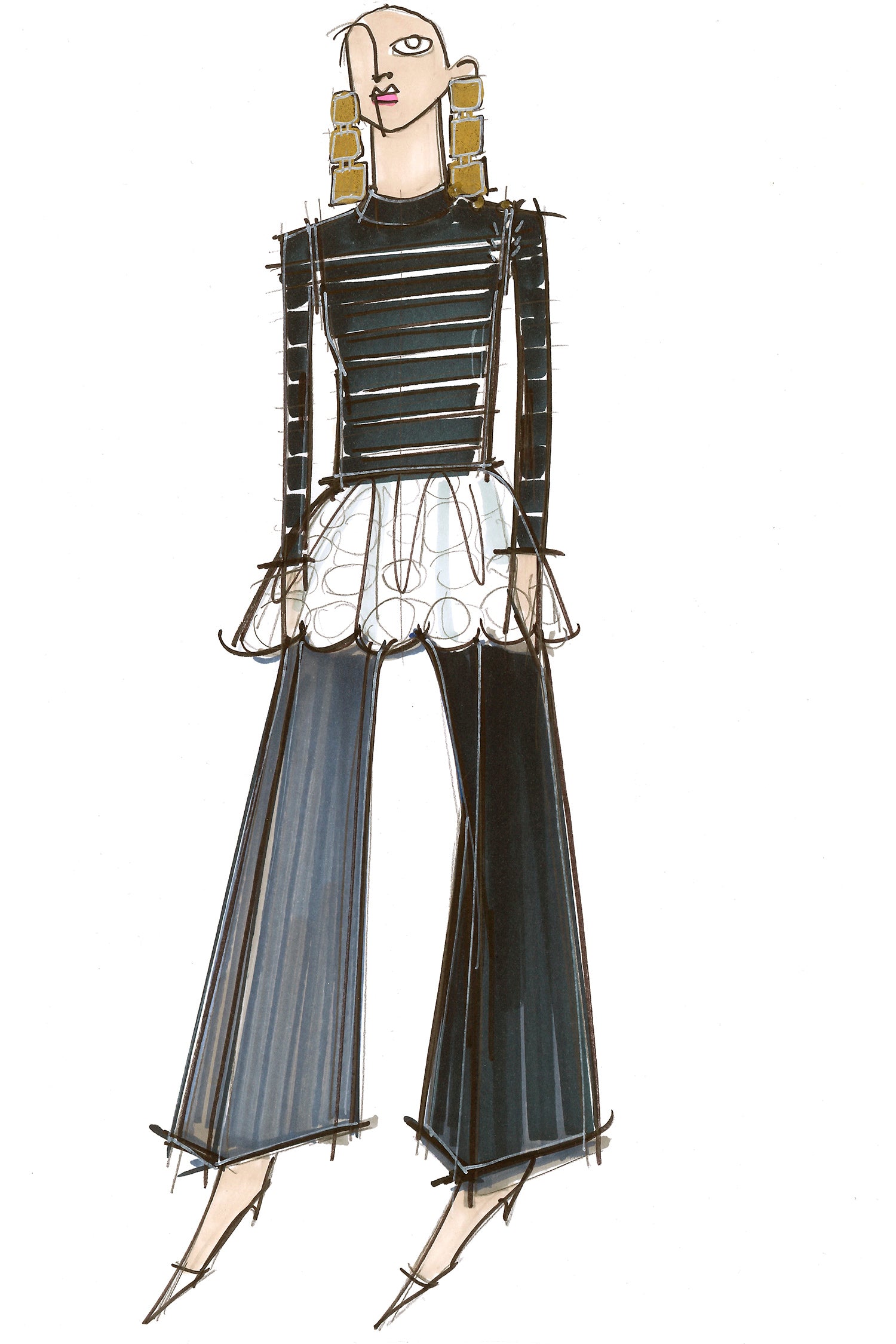 Patou P20KN0158017 pull coton bleu persan guipure