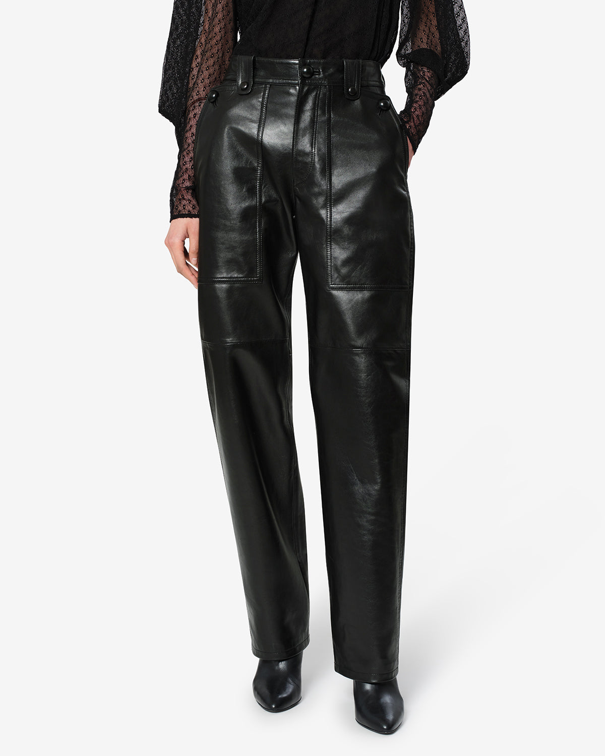 Isabel Marant Valka pantalon noir cuir agneau large