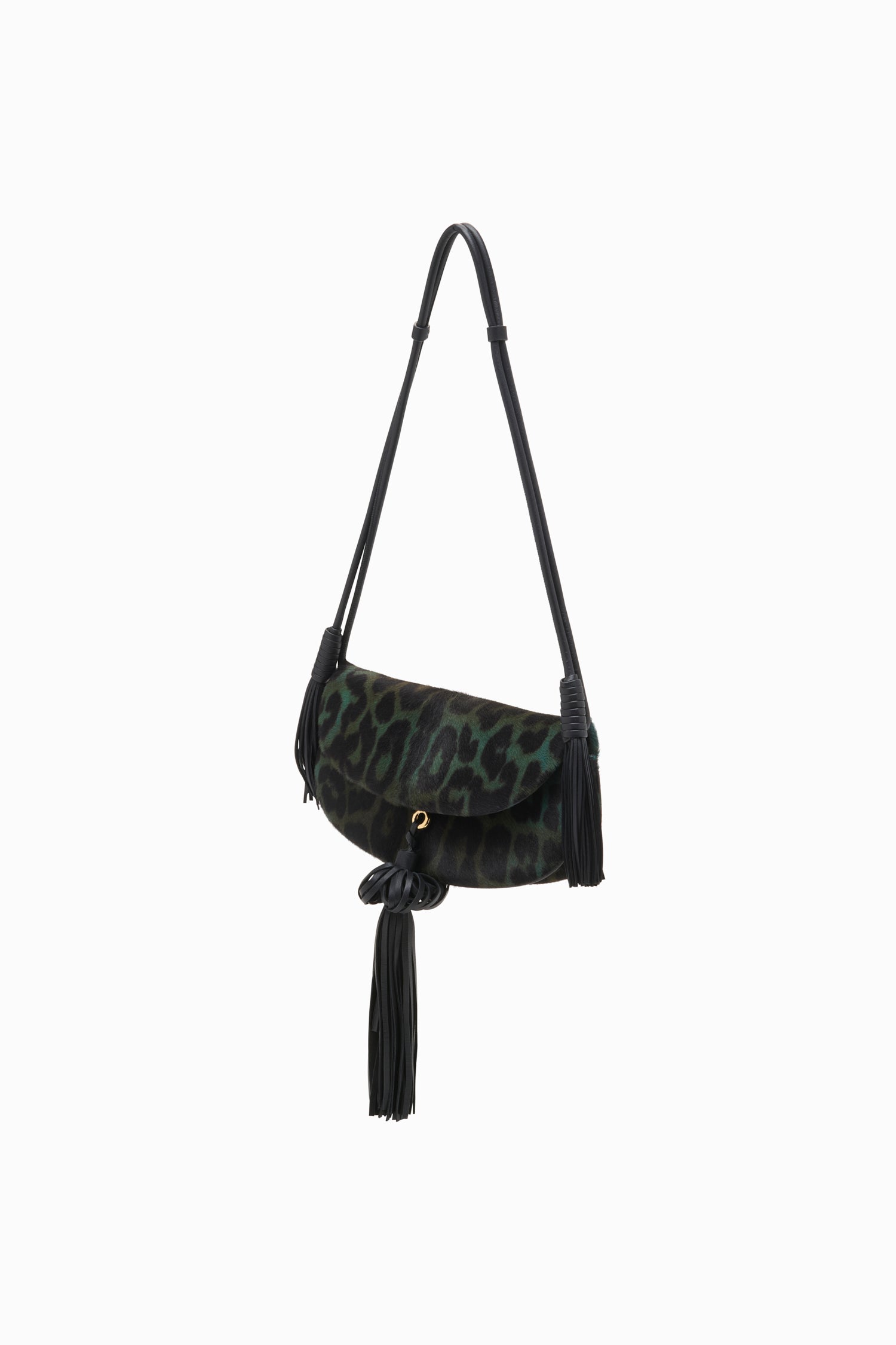 Ulla Johnson Paloma sac cuir Emerald Leopard pompons
