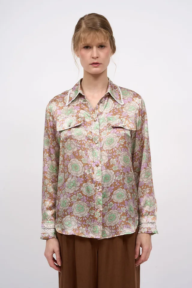 Paul & Joe Hauts Chemise GERANIUM soie imprimé pivoines