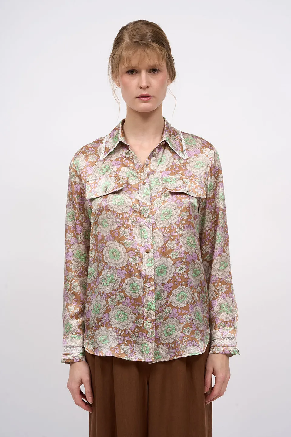 Paul & Joe Hauts Chemise GERANIUM soie imprimé pivoines