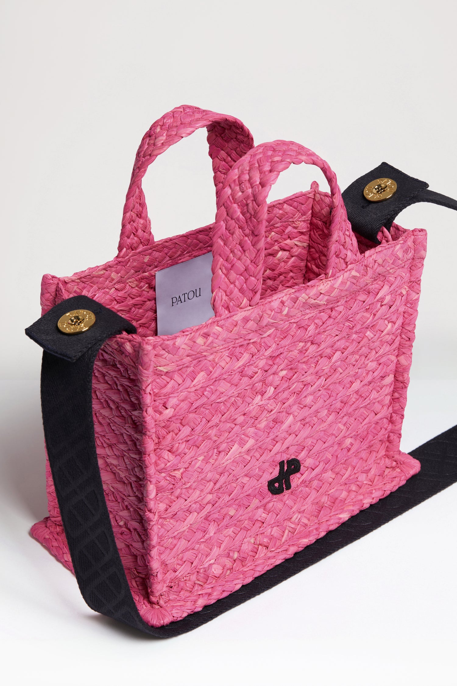 Patou Small JP tote sac raphia rose bégonia TU
