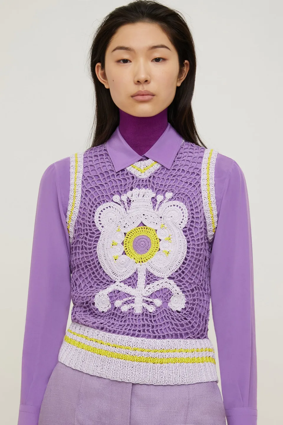 Patou KN051 gilet crochet Lilac Flower lilas