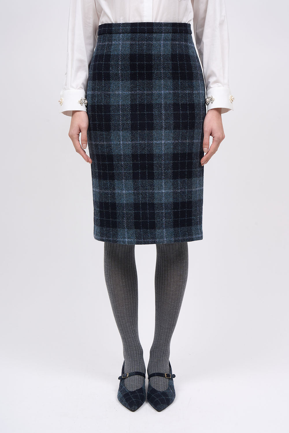 Paul & Joe Daria jupe crayon laine carreaux Harris Tweed