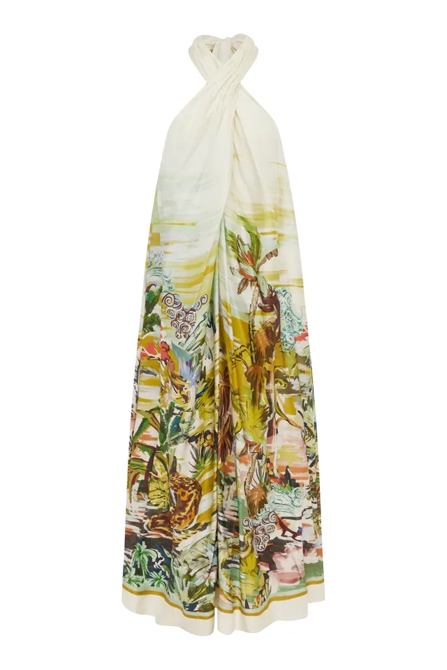 Alemaïs Jungle Boogie robe halter soie trapèze