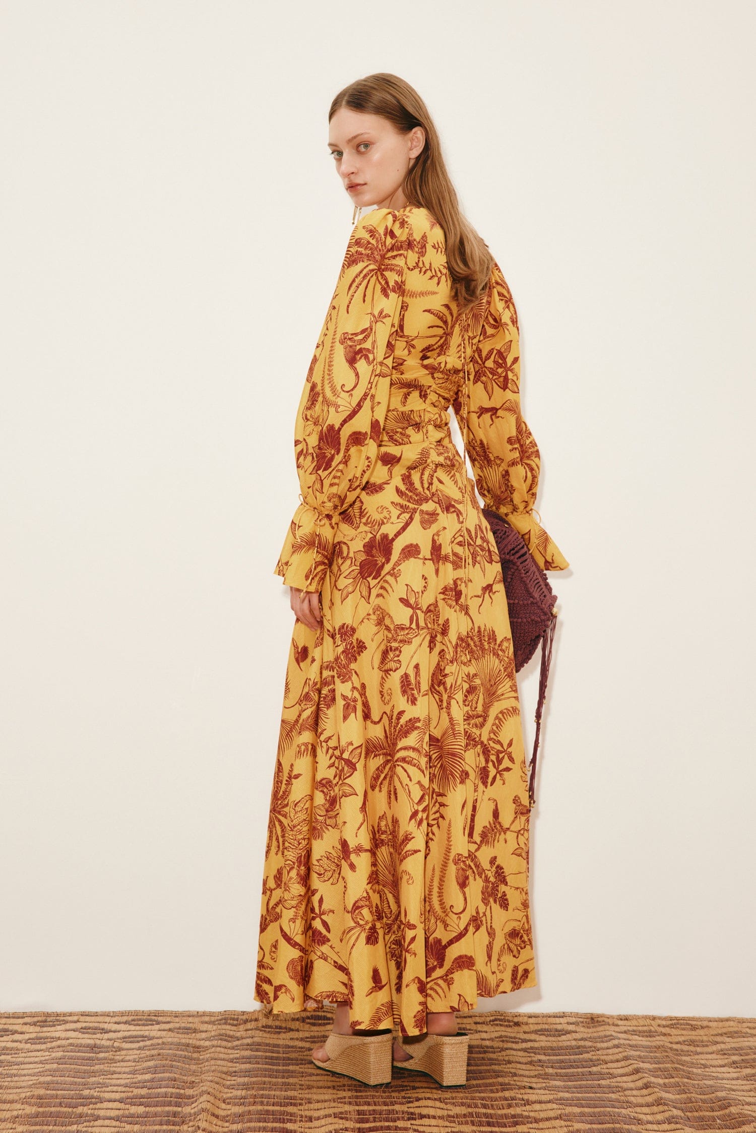 Alemäis Banana Blossom robe midi ramie motif