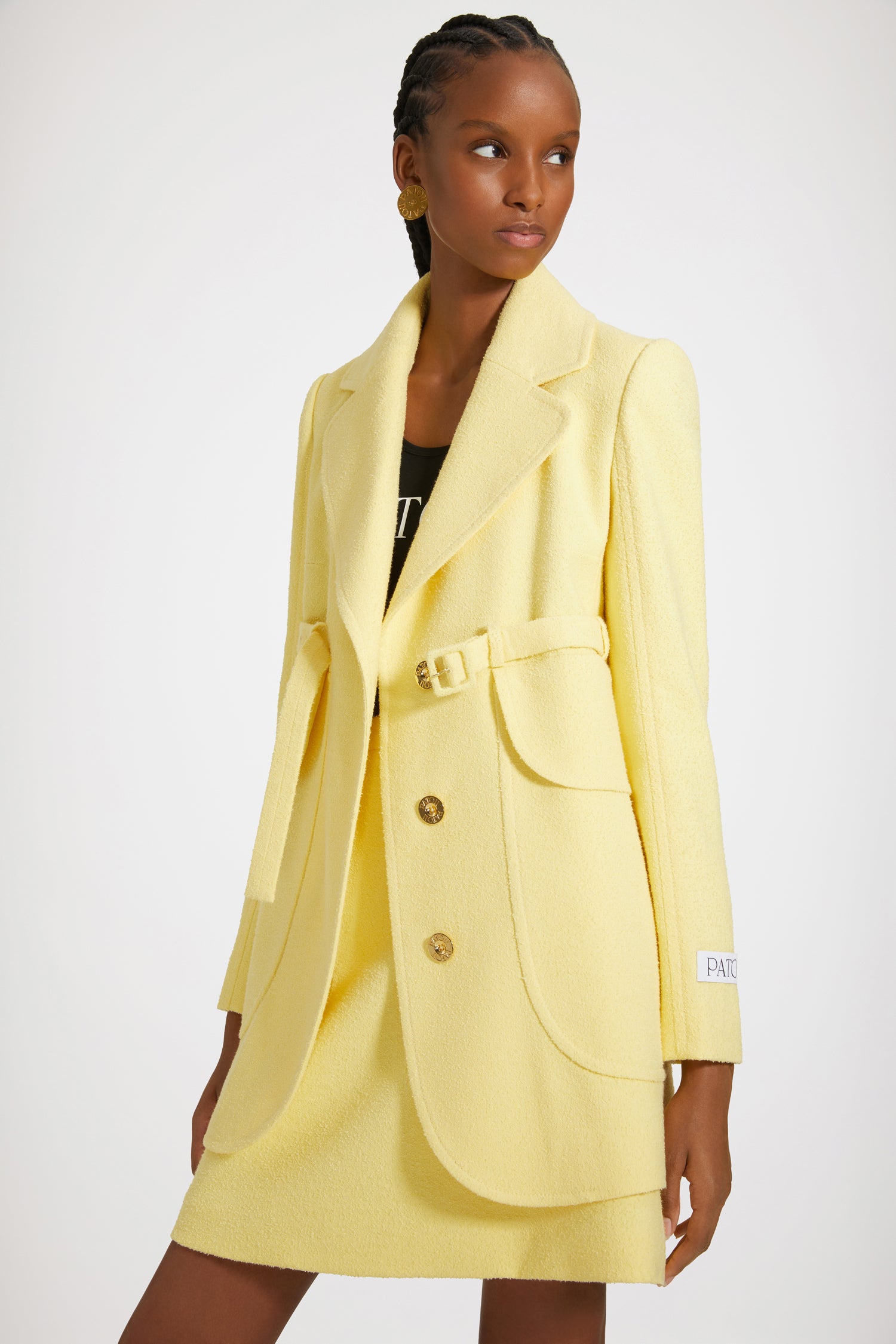 Patou P23JA028 veste tweed coton jaune mimosa ceinturée