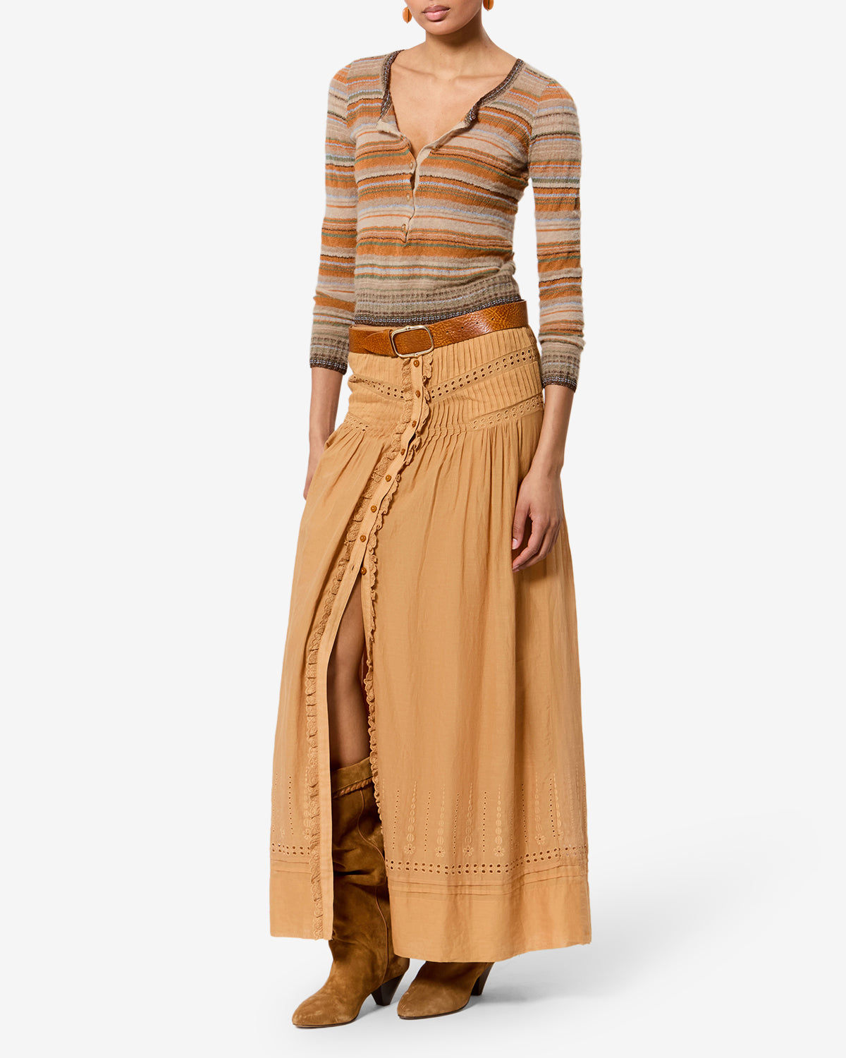 Isabel Marant Frederica pull beige lin rayé ajusté