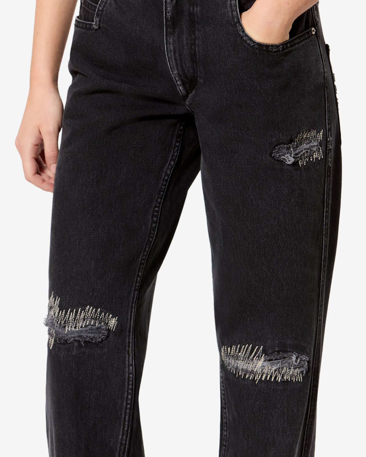 Isabel Marant Zeah jean droit noir délavé déchiré