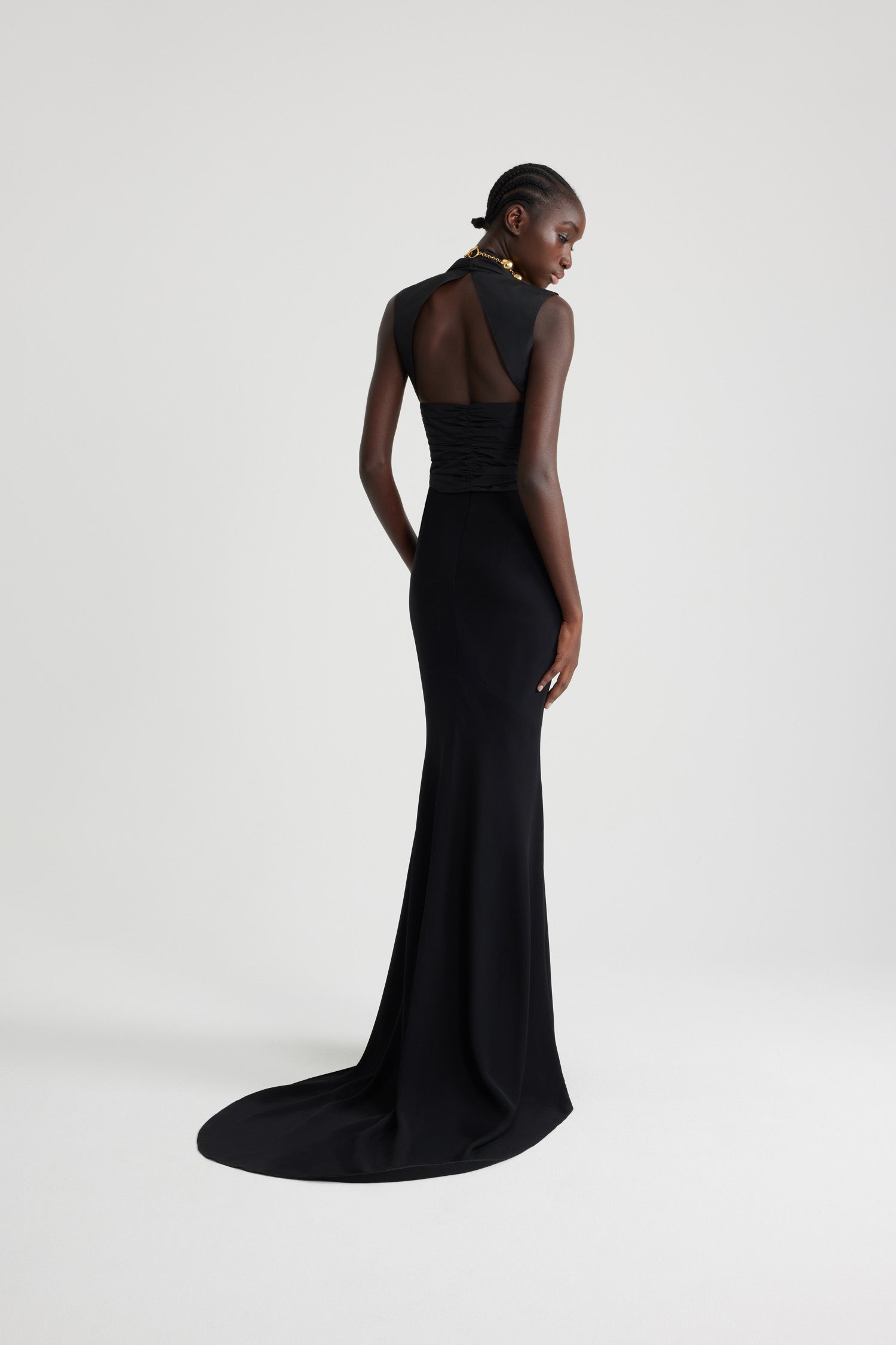 Patou SK068 jupe longue noire 34-44 crêpe sirène