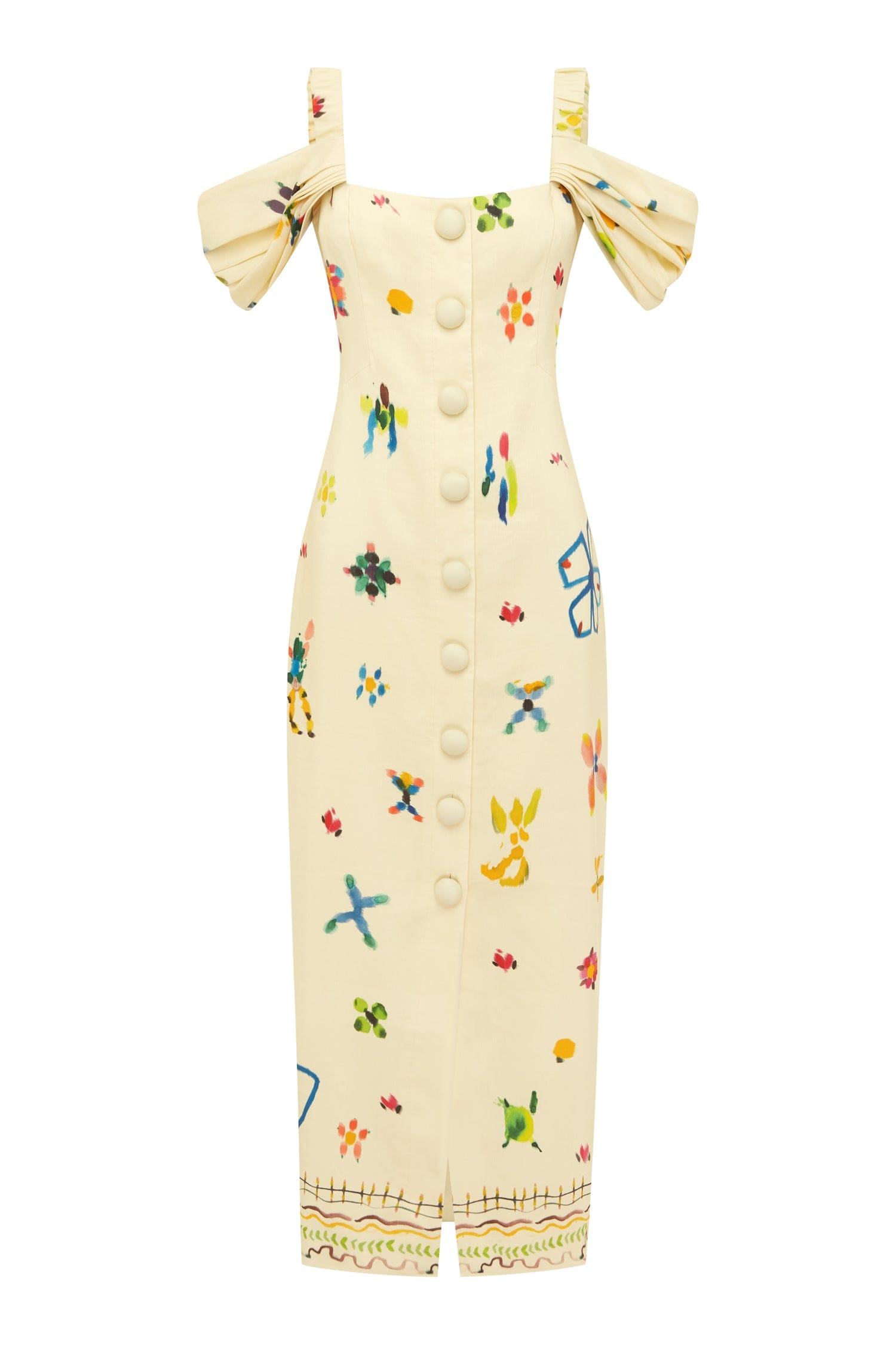 Alemäis Sidi robe midi col carré imprimé lin