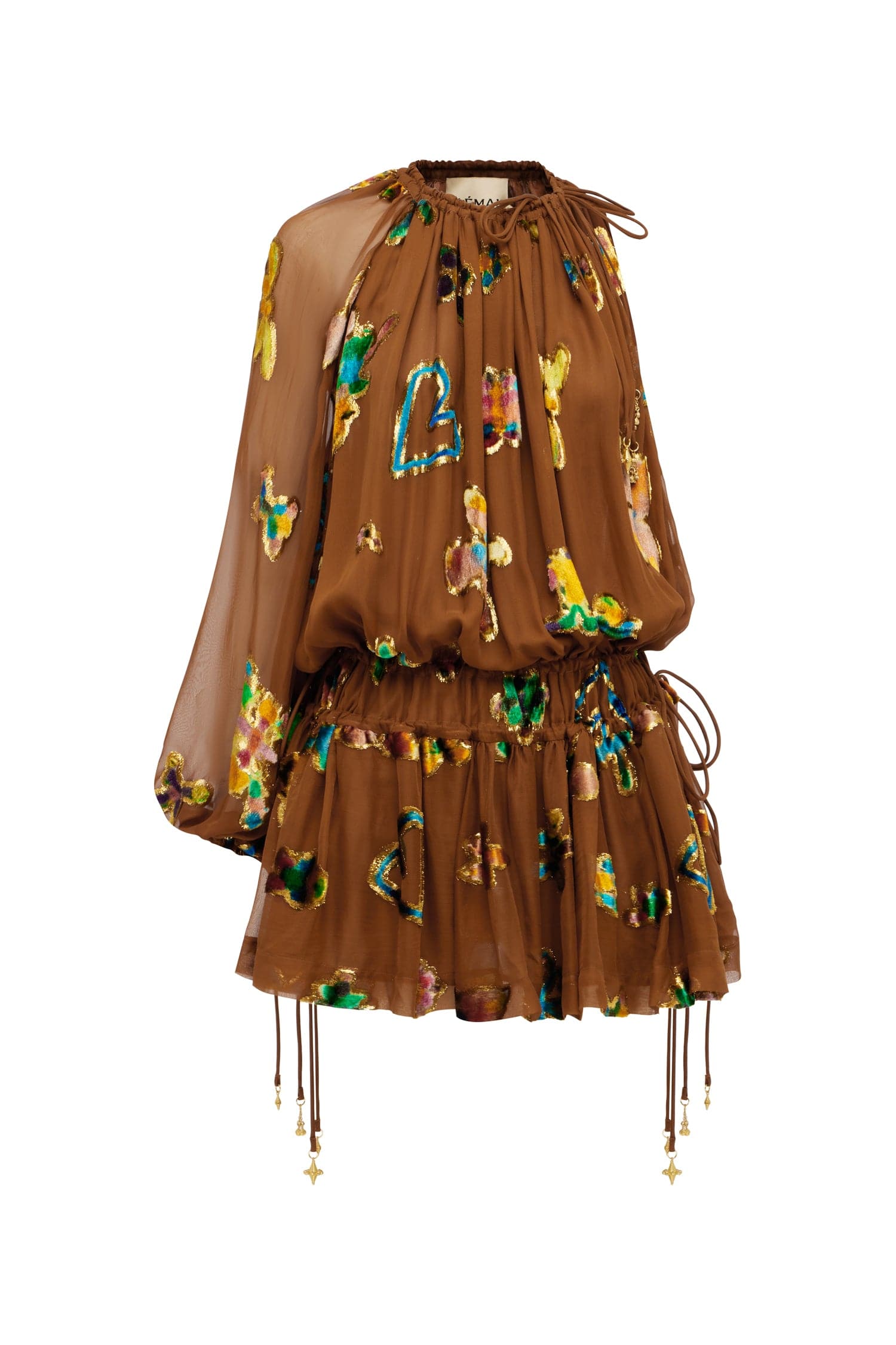 Alemäis Golden Metallic robe mini velours doré soie