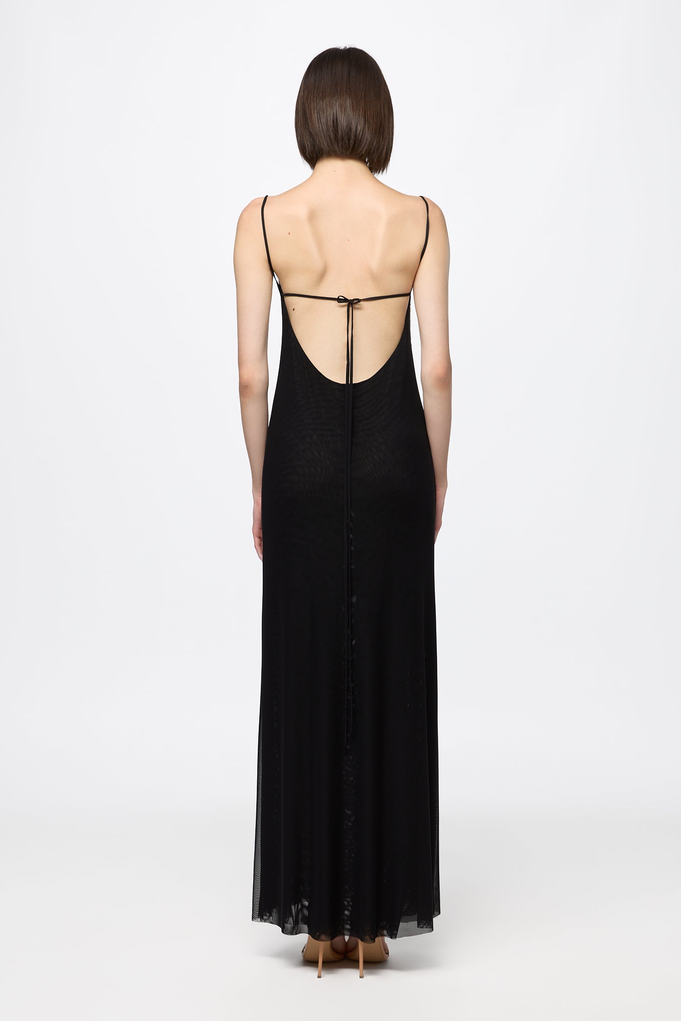 ATU Body Couture robe slip tulle longue cristaux dorés