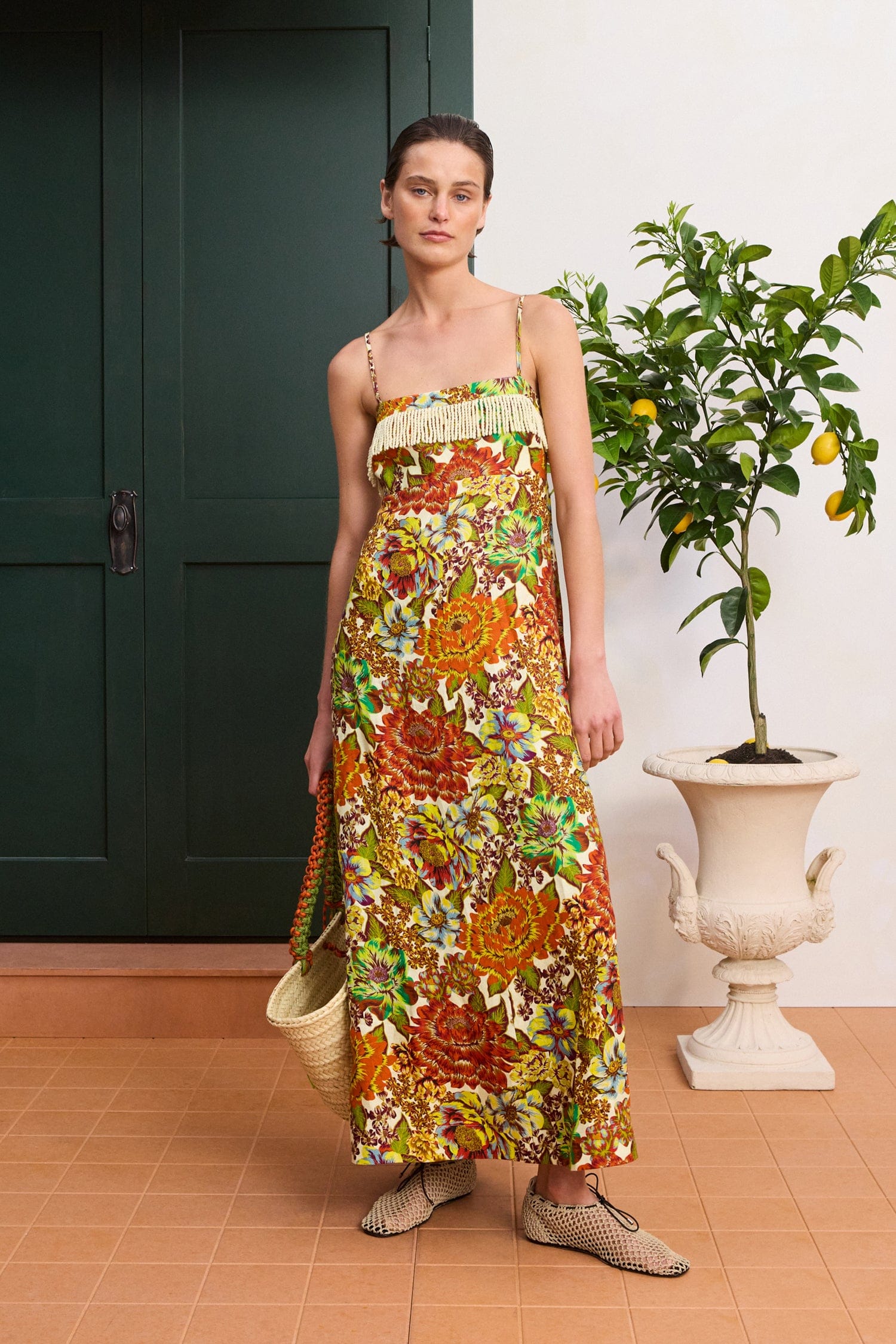 Alemäis Lana Square Neck robe midi lin floral