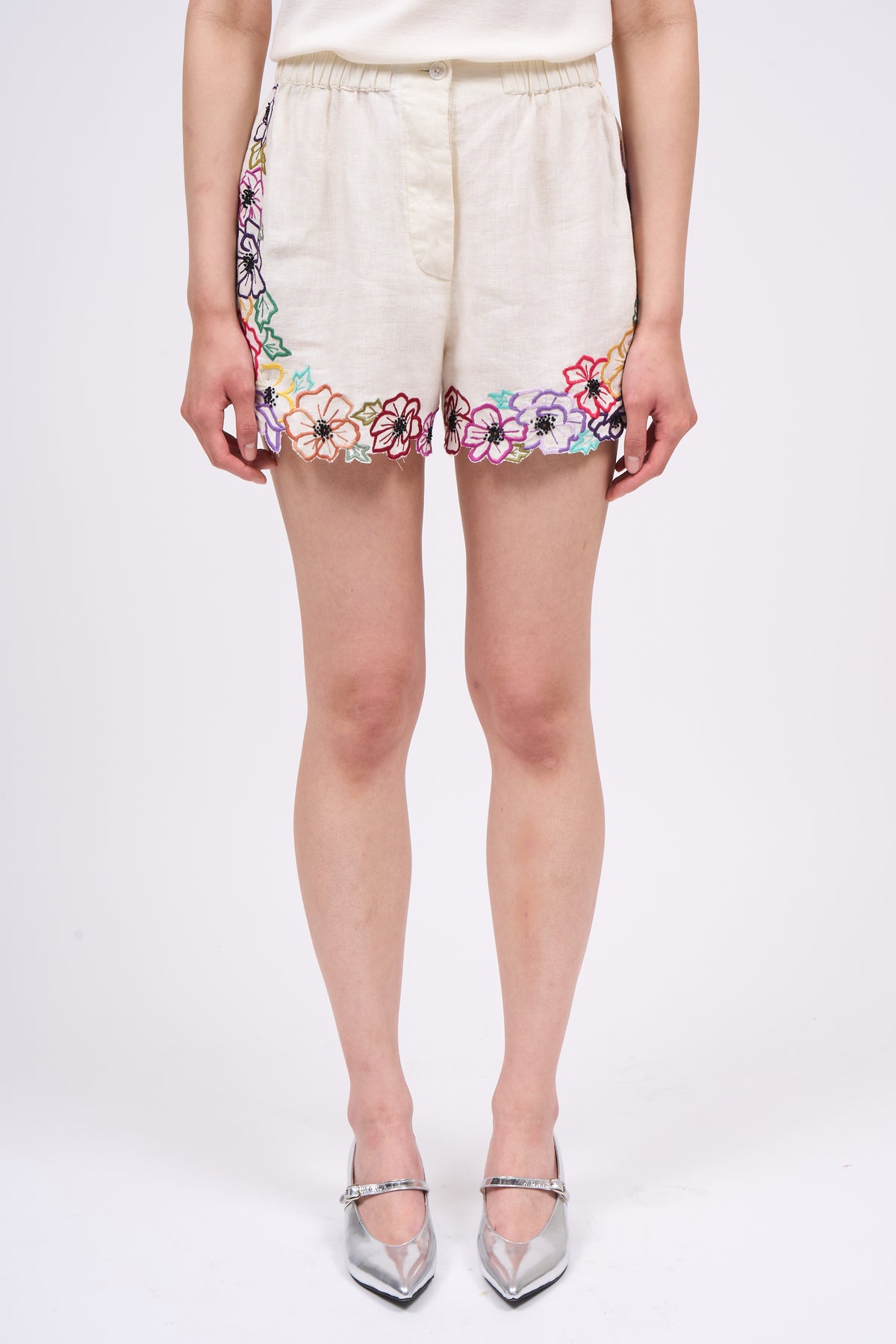 Paul & Joe Petilou short lin brodé couronne fleurs