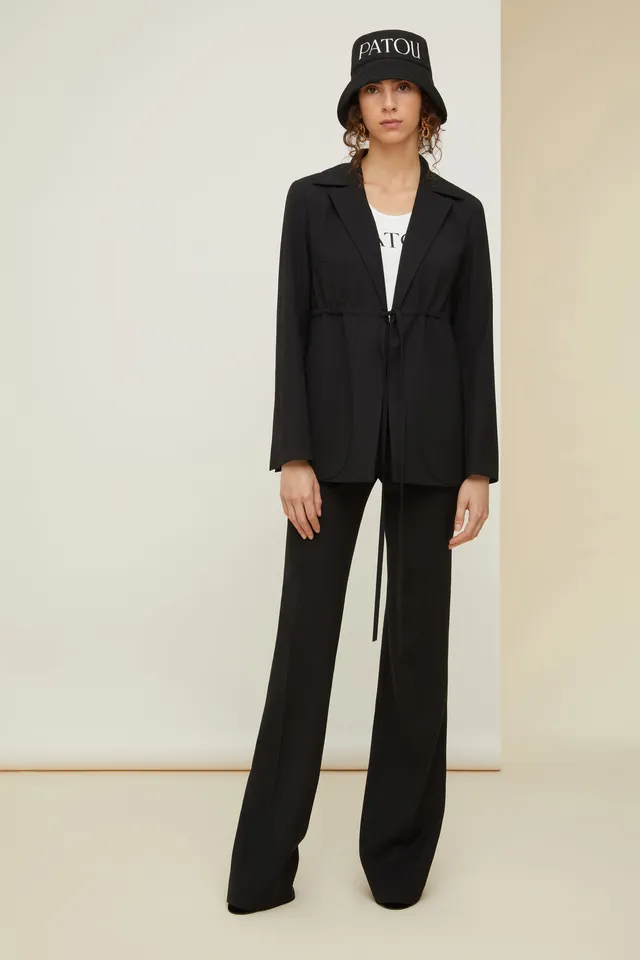 Patou Drawstring Veste Laine Noire Cordon Taille
