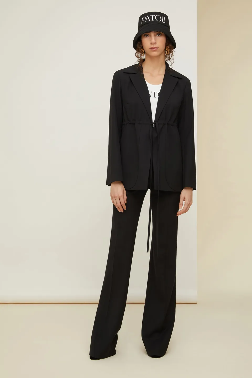 Patou Drawstring Veste Laine Noire Cordon Taille