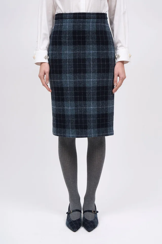 Paul & Joe Daria jupe crayon laine carreaux Harris Tweed