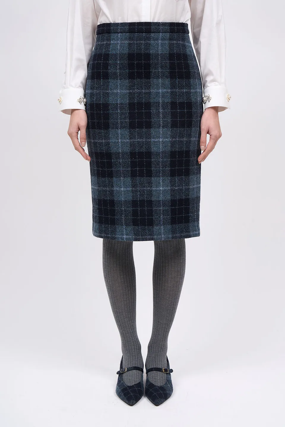 Paul & Joe Daria jupe crayon laine carreaux Harris Tweed
