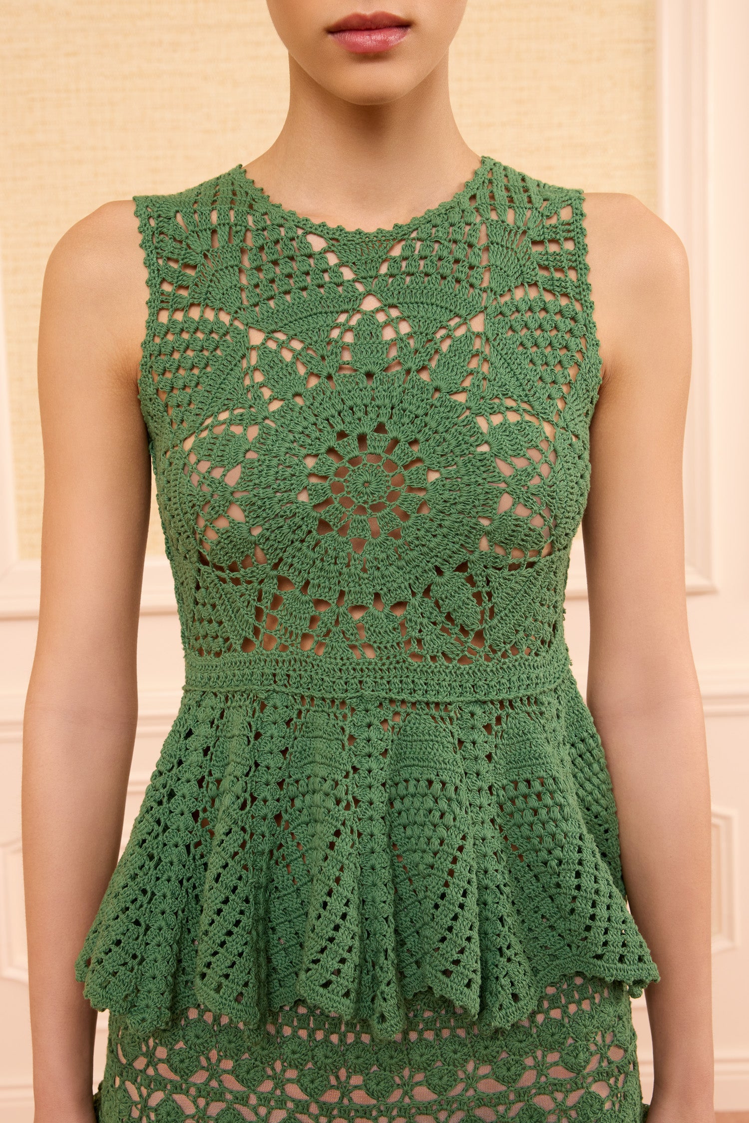 Ulla Johnson Cora PF260701 top crochet coton Sea Glass péplum