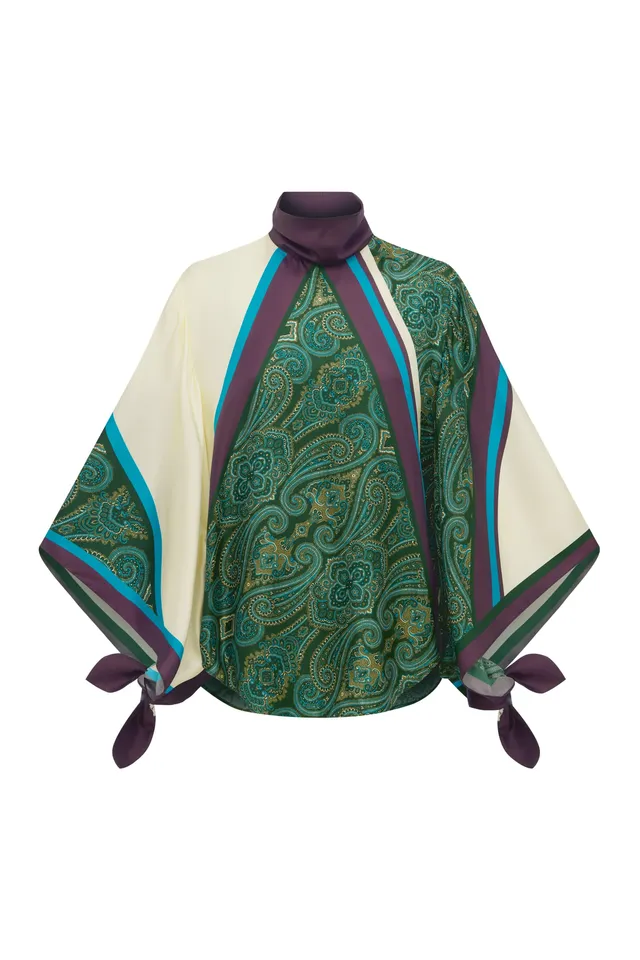 Alemais Joni top soie imprimé paisley manches longues