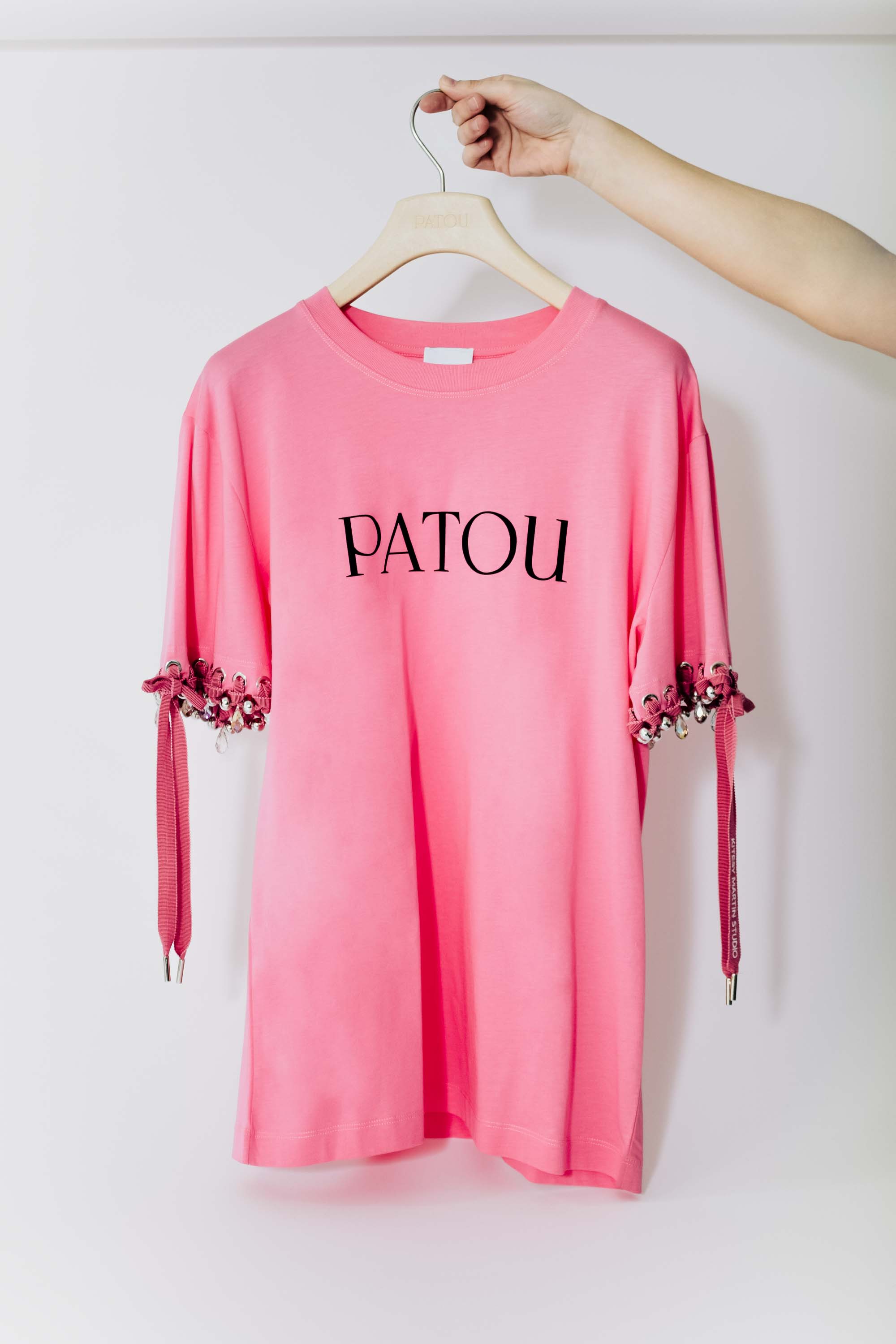 Patou Upcycling t-shirt logo coton bio rose E24SP050