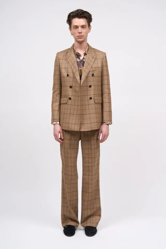 Paul & Joe GARY pantalon tweed laine carreaux camel flare