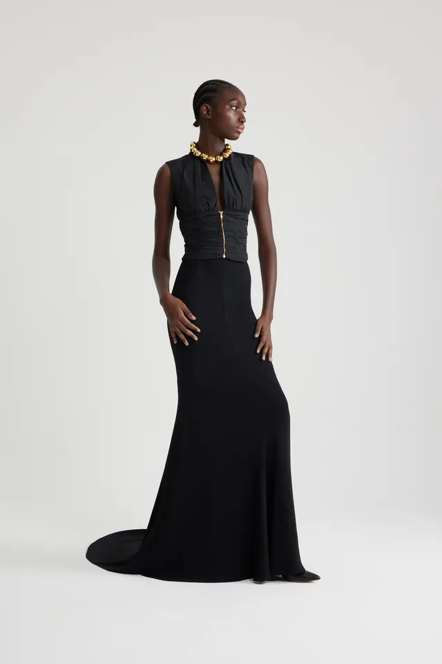 Patou SK068 jupe longue noire 34-44 crêpe sirène