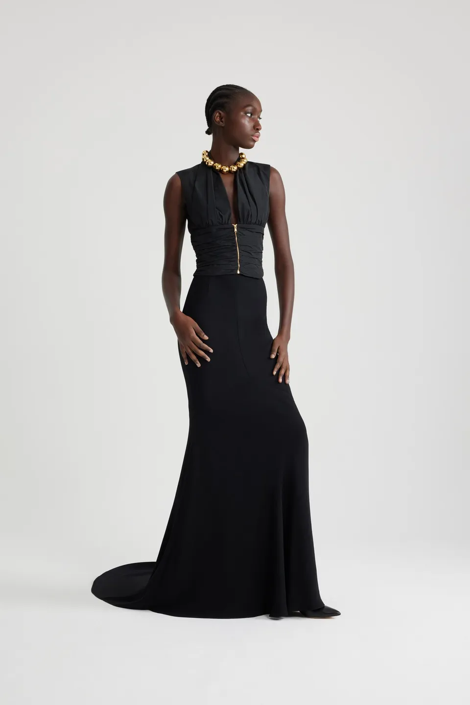 Patou SK068 jupe longue noire 34-44 crêpe sirène
