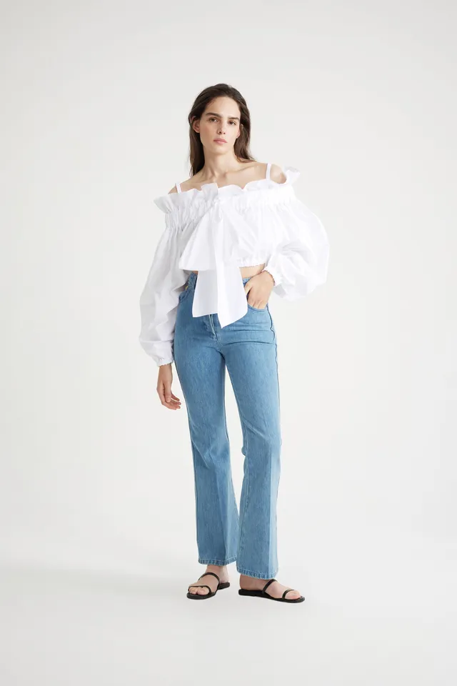 Patou TO043 top coton blanc cropped à cordon