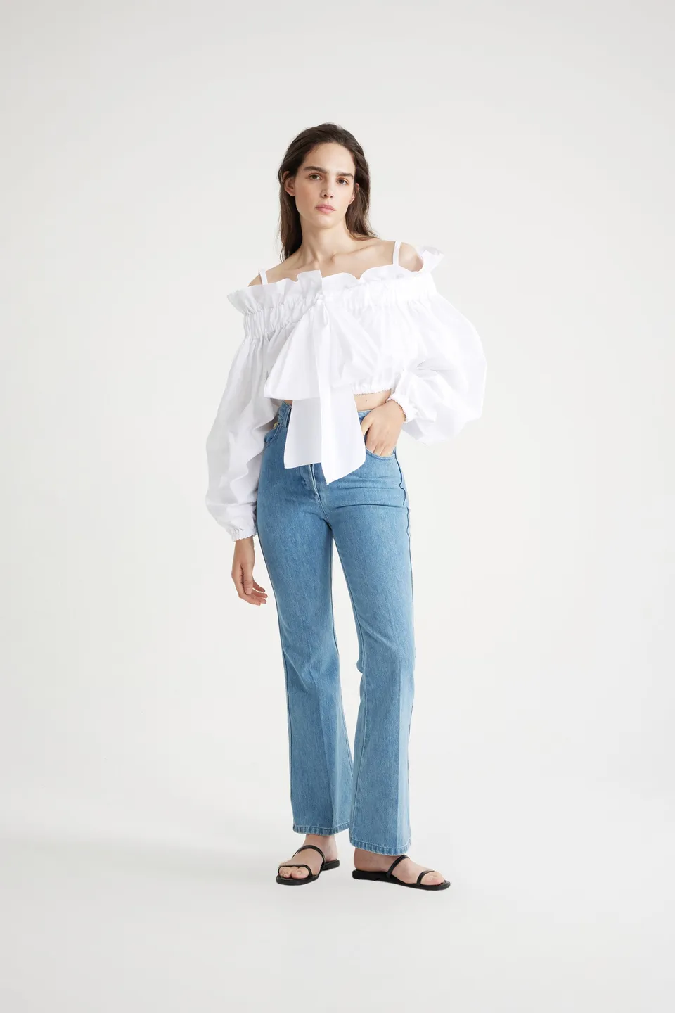 Patou TO043 top coton blanc cropped à cordon