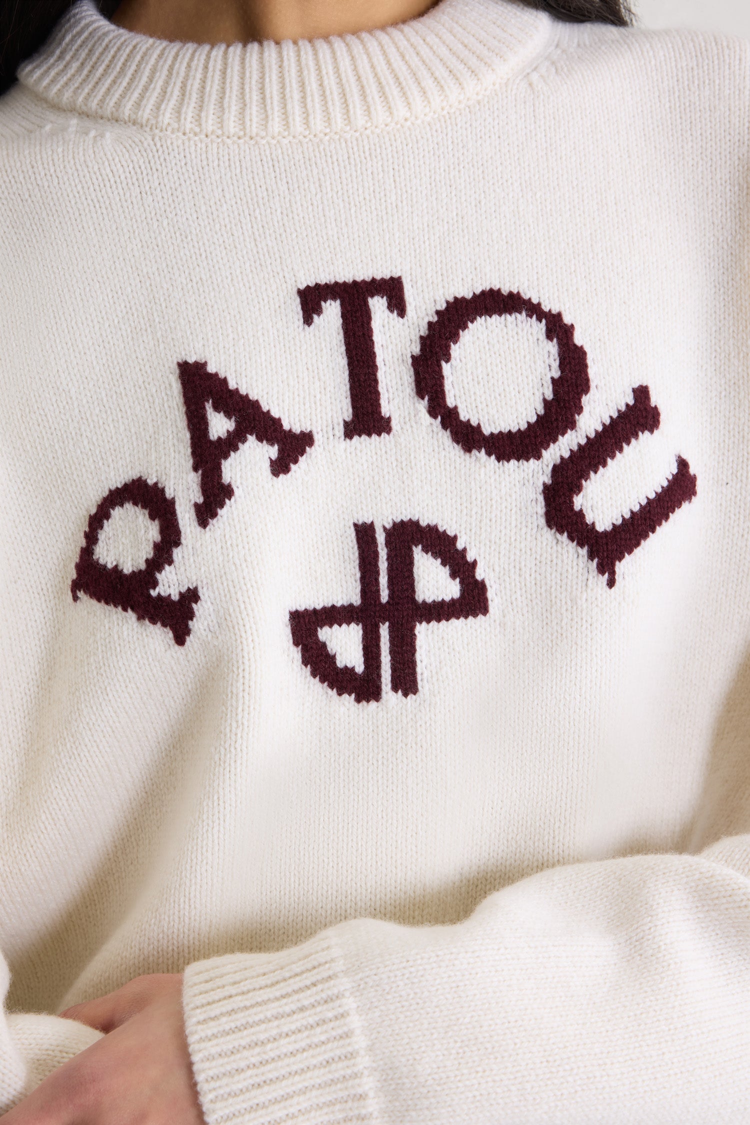 Patou KN278 pull laine cachemire blanc logo JP
